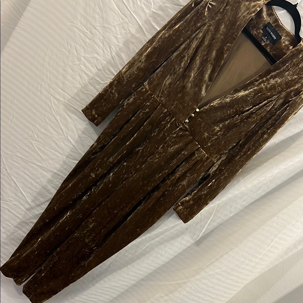 Sabina Musayev gold crushed velvet jumpsuit
